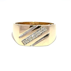 9ct Yellow Gold Diagonal Diamond Signet Ring