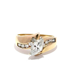 14ct Yellow Gold Marquise Cubic Zirconia Bypass Multistone Ring