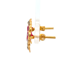 22ct Yellow Gold Pear-Shaped Ruby and Diamond Cluster Stud Earrings