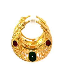 22ct Ornate Filigree Yellow Gold Ruby Hoop Earrings