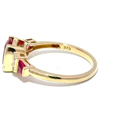 9ct Yellow Gold Pinkish-Red Ruby and Diamond Accent Multistone Ring