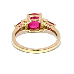 9ct Yellow Gold Pinkish-Red Ruby and Diamond Accent Multistone Ring
