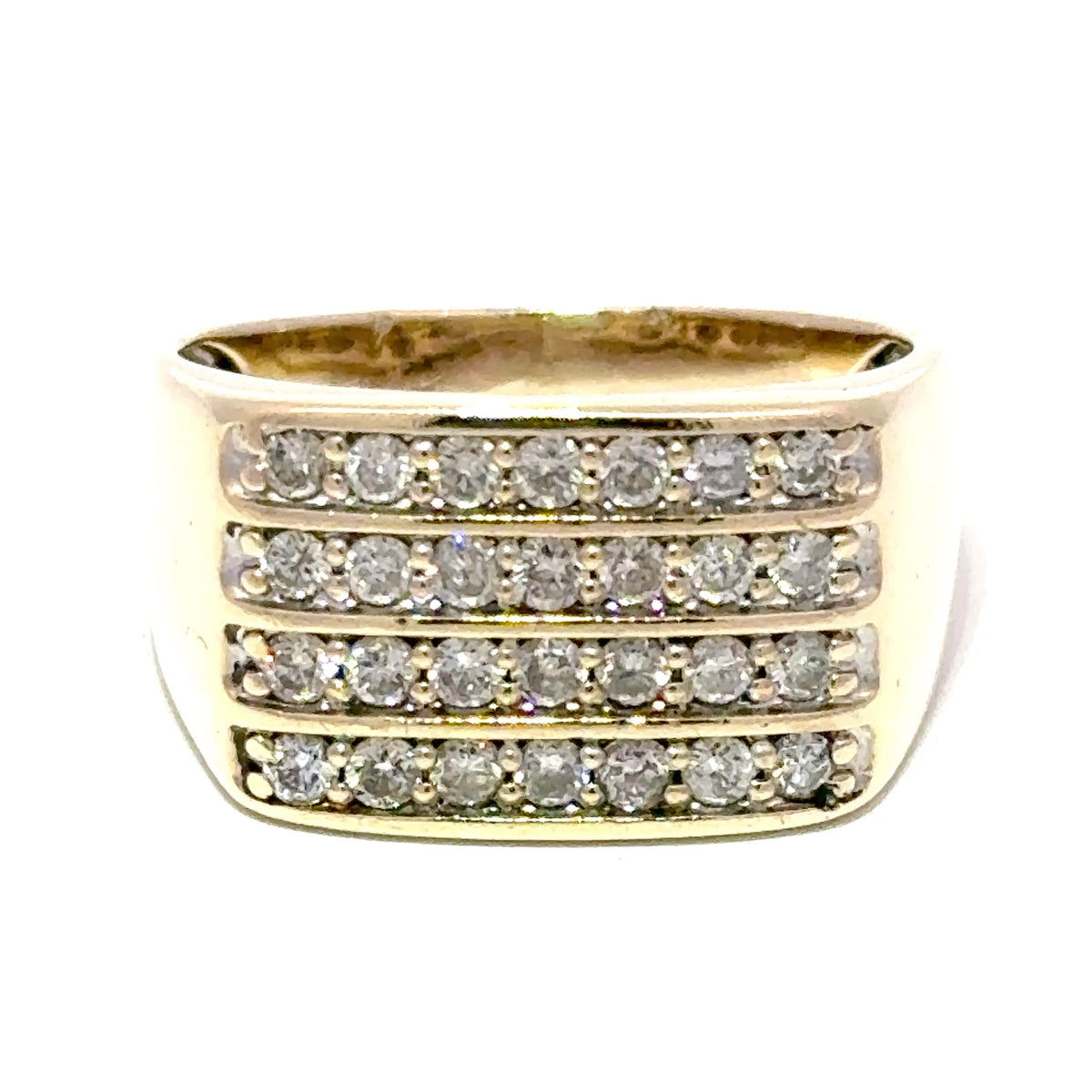 9ct Yellow Gold Multi-Row Diamond Signet Ring