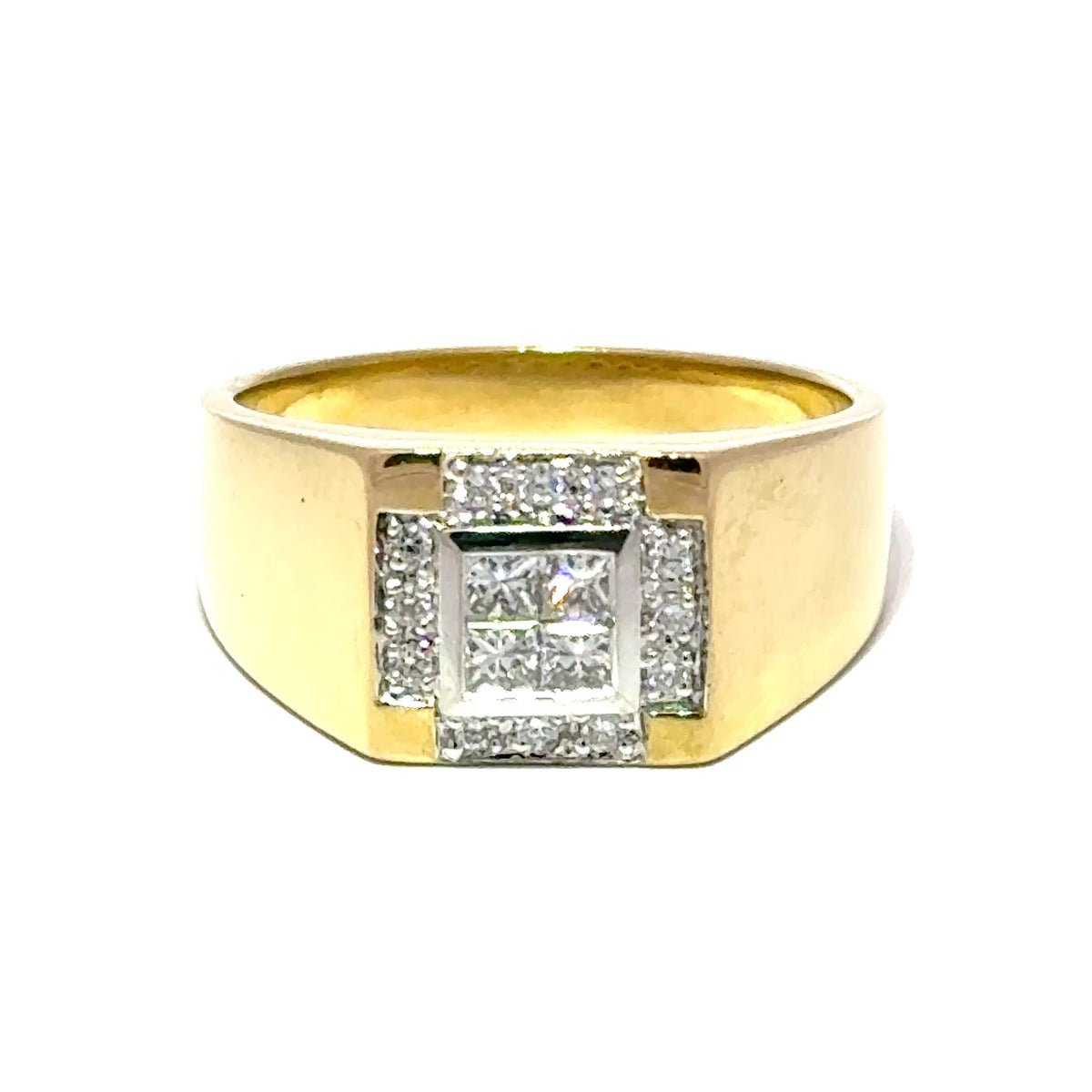 18ct Yellow Gold Geometric Diamond Cluster Signet Ring