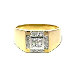 18ct Yellow Gold Geometric Diamond Cluster Signet Ring