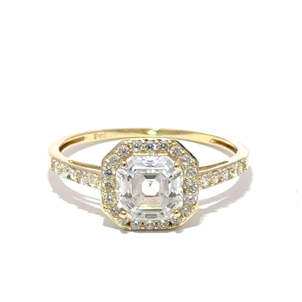 9ct Yellow Gold Cubic Zirconia Halo Engagement Ring