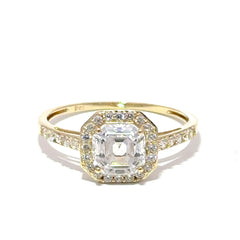 9ct Yellow Gold Cubic Zirconia Halo Engagement Ring