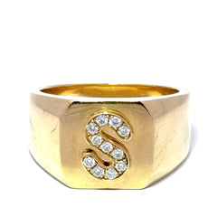 18ct Yellow Gold Diamond Initial 'S' Signet Ring