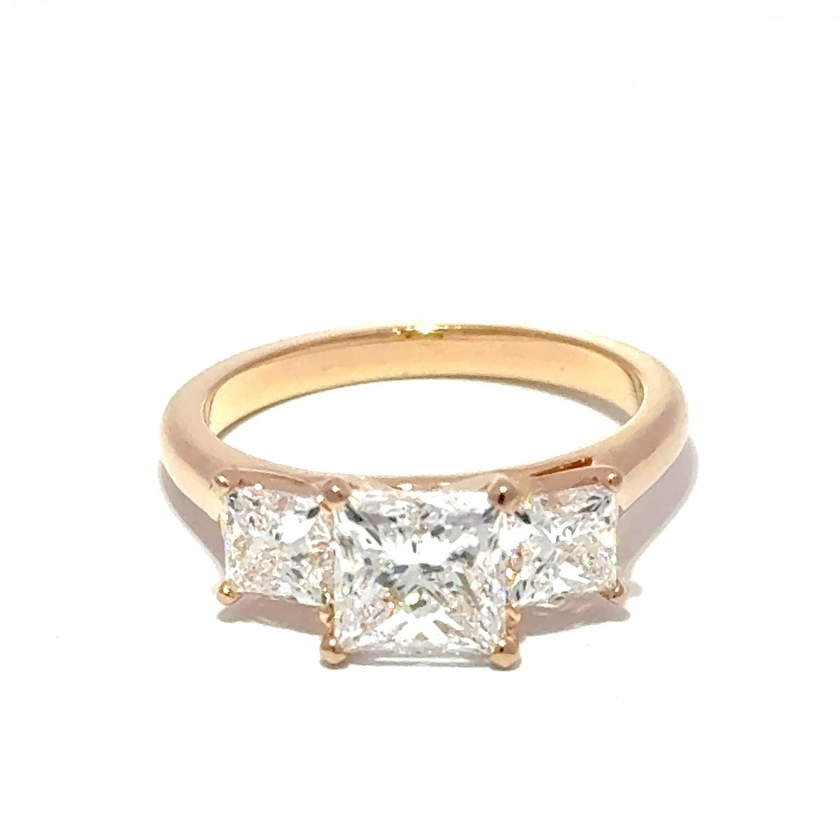 18ct Rose Gold Three-Stone Princess Cut Diamond Ring