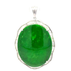 18ct White Gold Vibrant Green Oval Jade Pendant