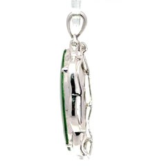 18ct White Gold Vibrant Green Oval Jade Pendant