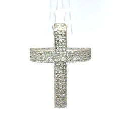 9ct White Gold Pave Diamond Cross Pendant with Milgrain Edges