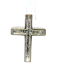 9ct White Gold Pave Diamond Cross Pendant with Milgrain Edges