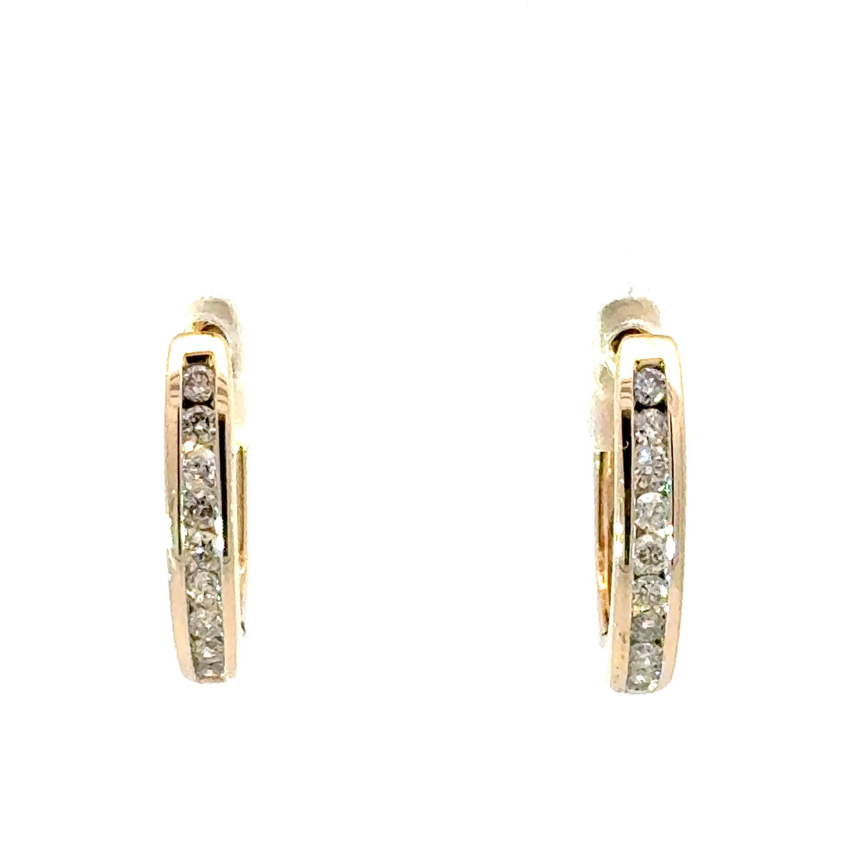 9ct Yellow Gold Diamond Channel Set Hoop Earrings