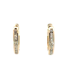 9ct Yellow Gold Diamond Channel Set Hoop Earrings
