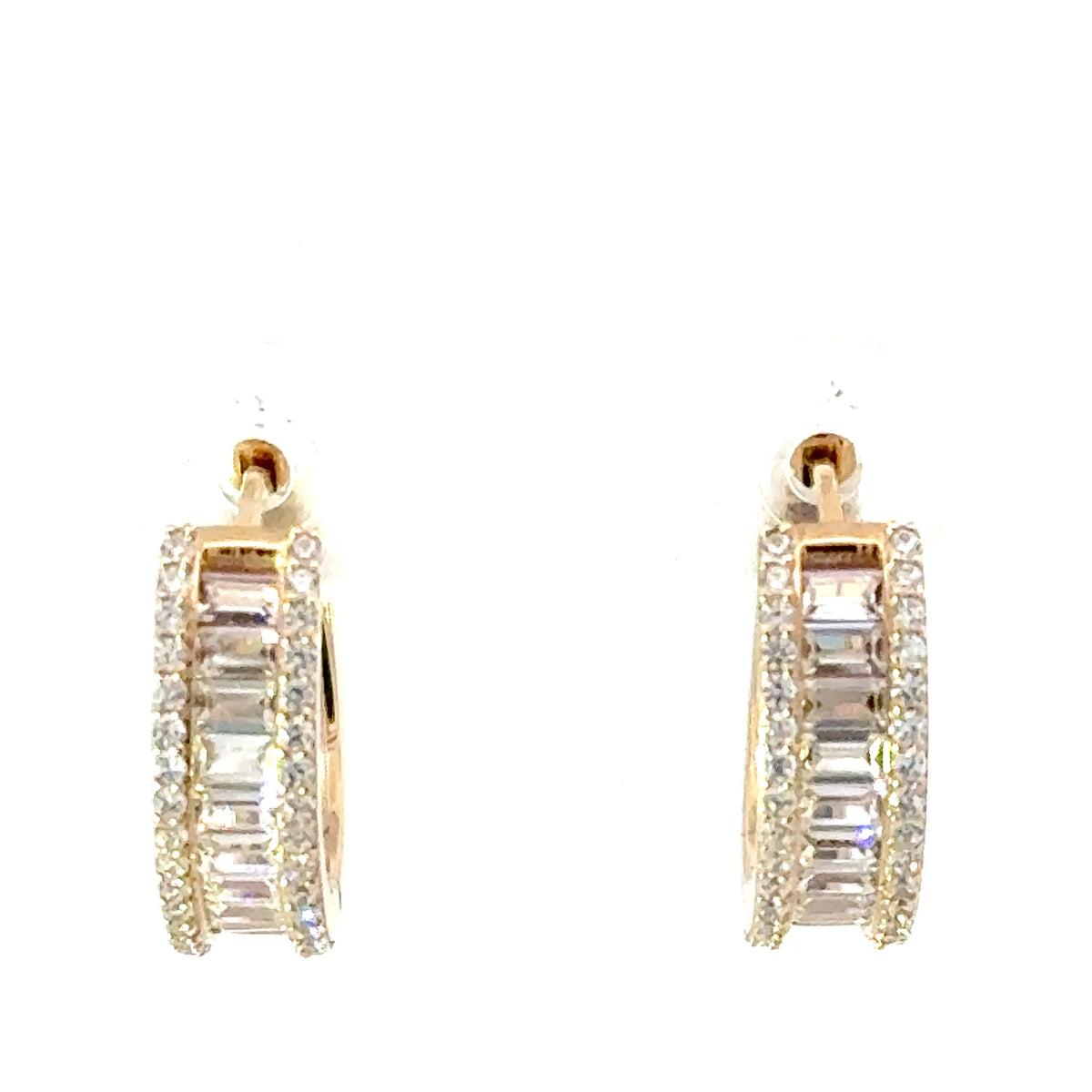 9ct Yellow Gold Cubic Zirconia Baguette and Round Hoop Earrings