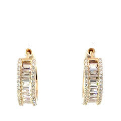 9ct Yellow Gold Cubic Zirconia Baguette and Round Hoop Earrings