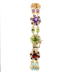 10ct Yellow Gold Multi-Gemstone Floral Cluster Chain Bracelet