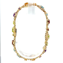 10ct Yellow Gold Multi-Gemstone Floral Cluster Chain Bracelet