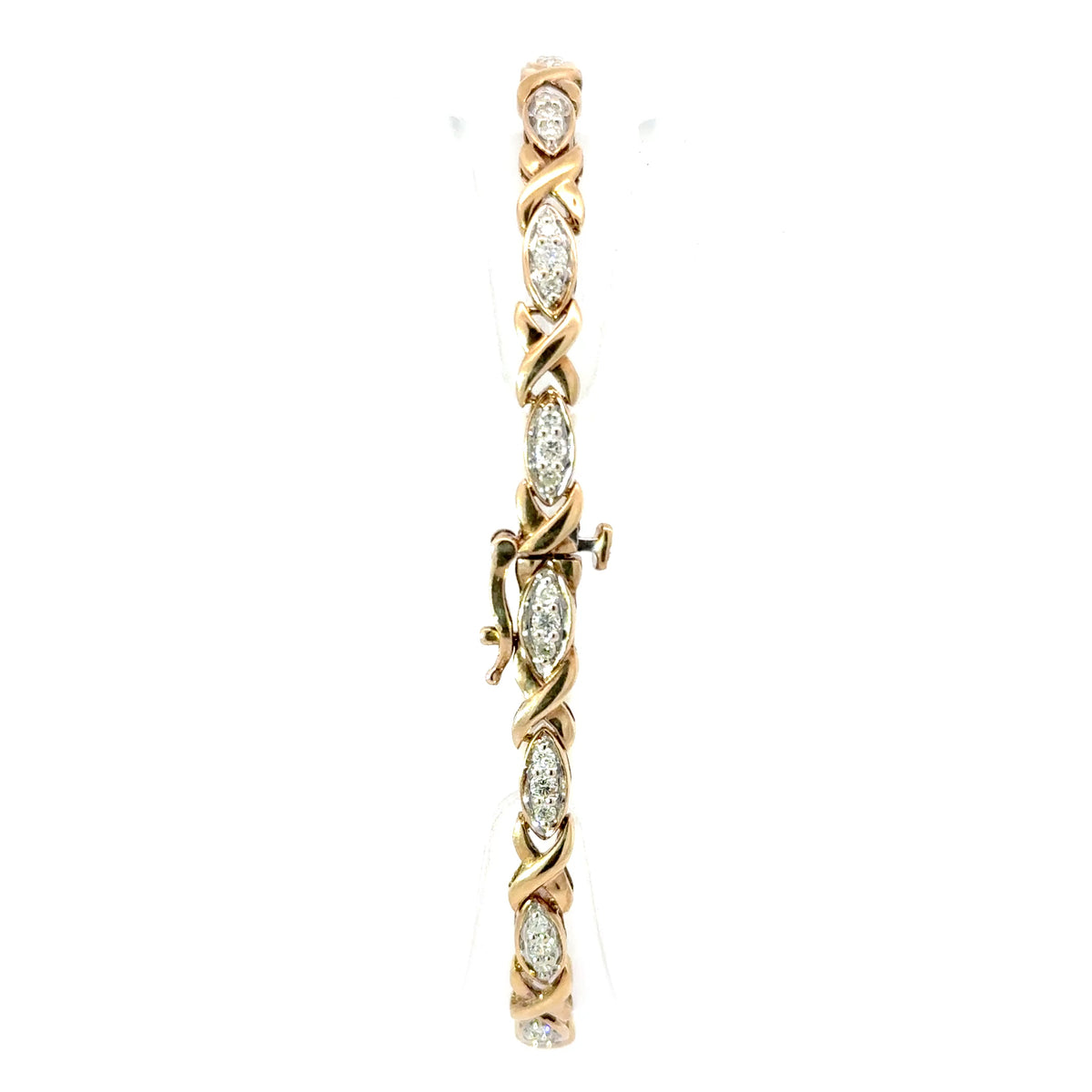 9ct Yellow Gold Diamond Crisscross Link Chain Bracelet