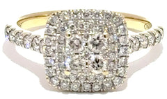 9ct Yellow Gold Diamond Cluster Double Halo Ring