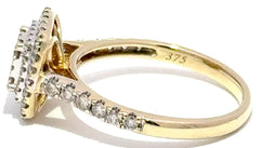 9ct Yellow Gold Diamond Cluster Double Halo Ring