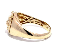 9ct Yellow Gold Lion Head Signet Ring with Diamond Eyes