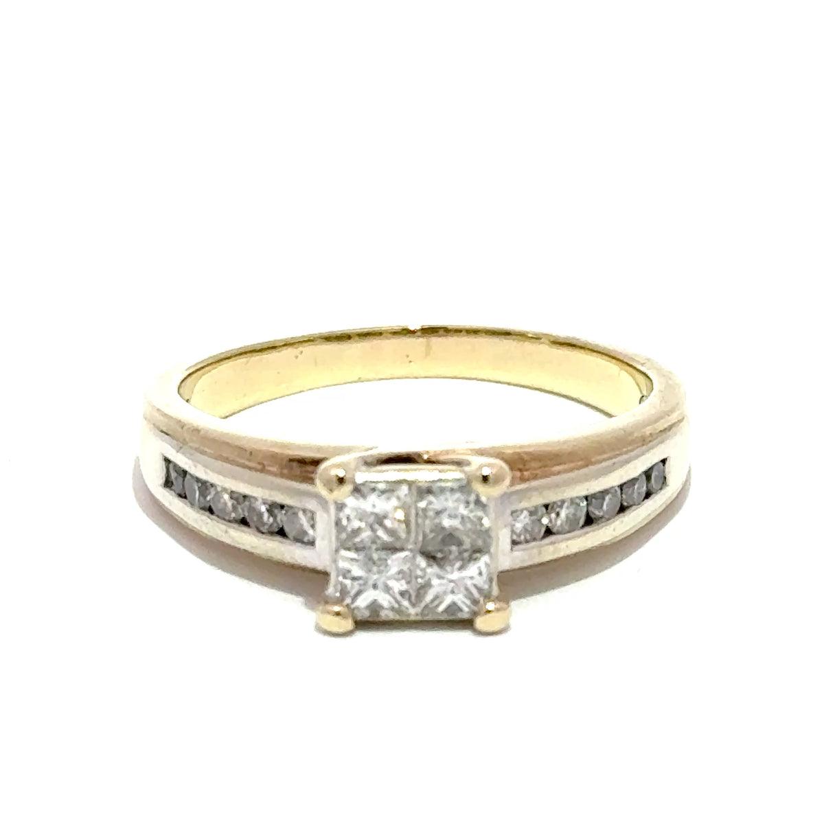 9ct Yellow Gold Diamond Cluster Ring with Channel Set Band