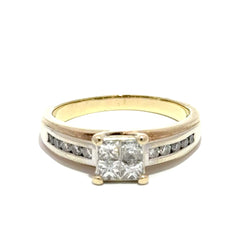 9ct Yellow Gold Diamond Cluster Ring with Channel Set Band