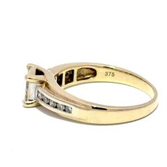 9ct Yellow Gold Diamond Cluster Ring with Channel Set Band