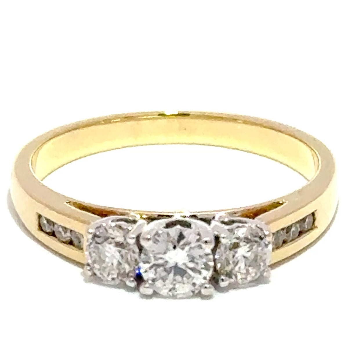 18ct Yellow Gold Three-Stone Diamond Ring with Channel-Set Band