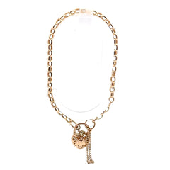 9ct Yellow Gold Diamond Heart Padlock Charm Belcher Bracelet