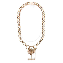 9ct Yellow Gold Diamond Heart Padlock Belcher Bracelet