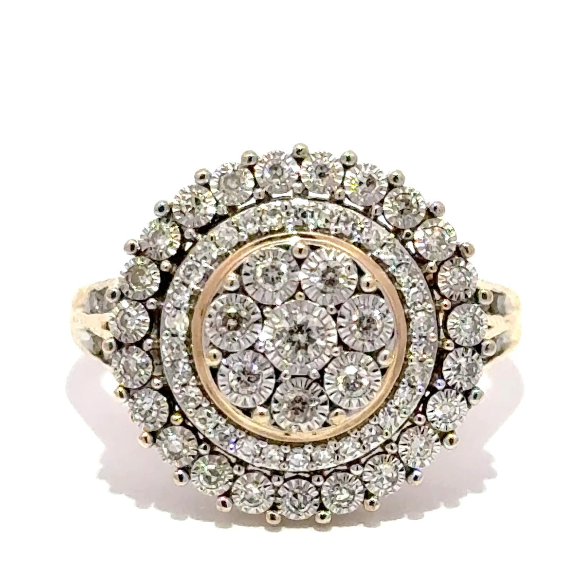 9ct Yellow Gold Diamond Multi-Halo Cluster Cocktail Ring