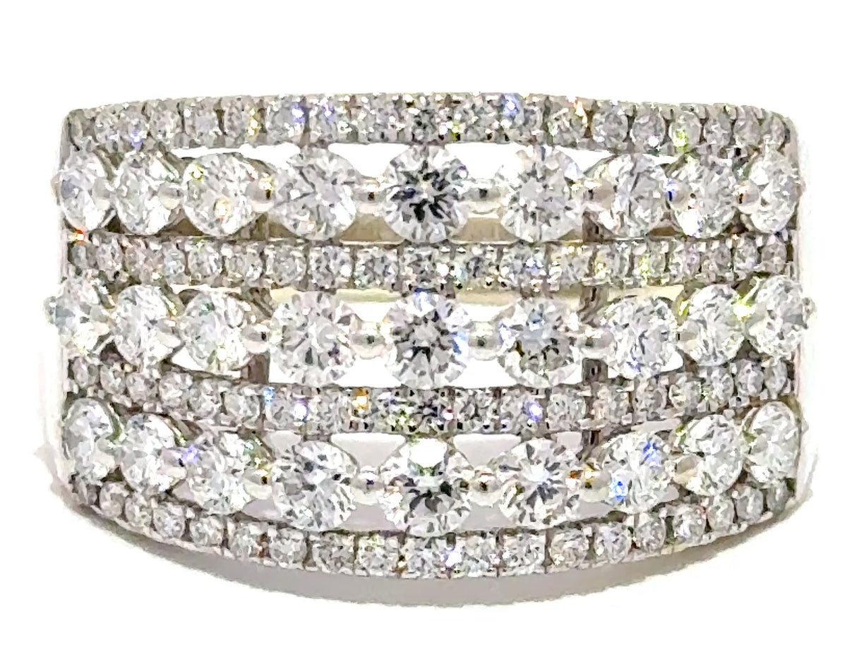 9ct White Gold Lab Grown Multi-Row Diamond Wide Band Ring
