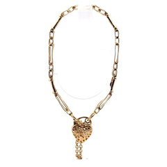 9ct Yellow Gold Gate Bracelet with Heart Locket Chain Tassel