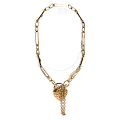 9ct Yellow Gold Gate Bracelet with Heart Locket Chain Tassel