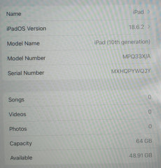 Apple iPad (10th Gen) 64GB Wi-Fi Only A2696 | MPQ33X/A