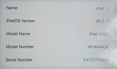 Apple iPad - A16 - Wifi Only - 128GB - A3354|MD4A4X/A