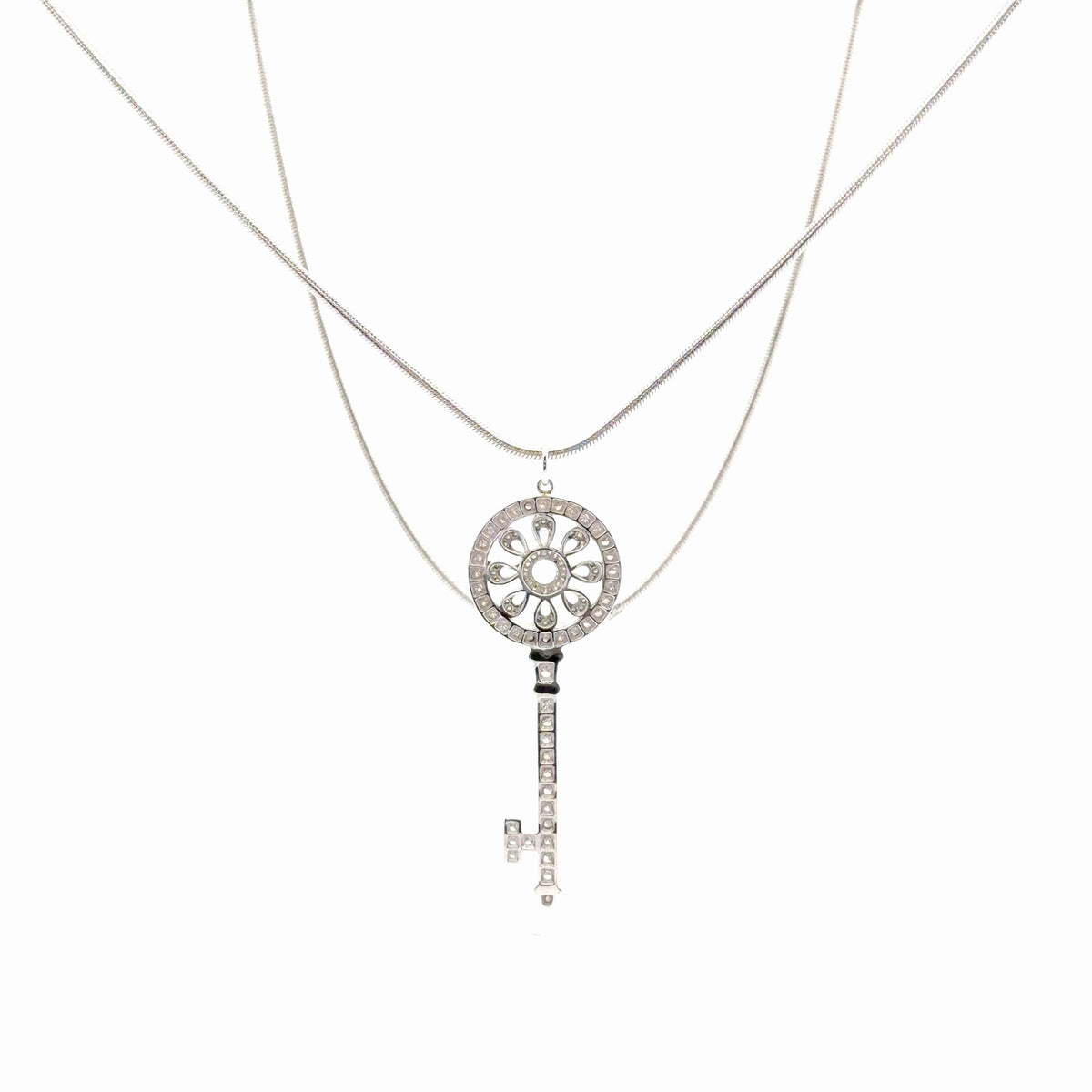 18ct White Gold Rope Necklace and Diamond Key Pendant