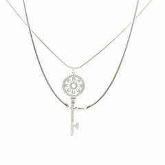 18ct White Gold Rope Necklace and Diamond Key Pendant
