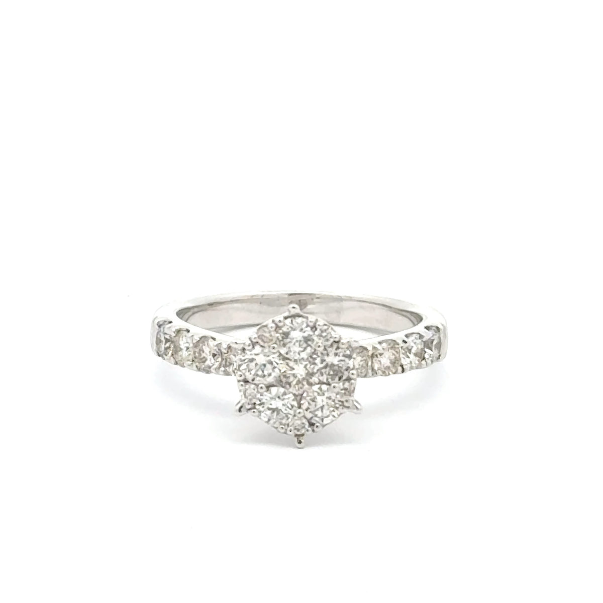9ct White Gold Diamond Cluster Ring with Accented Ring