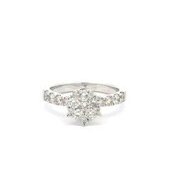 9ct White Gold Diamond Cluster Ring with Accented Ring