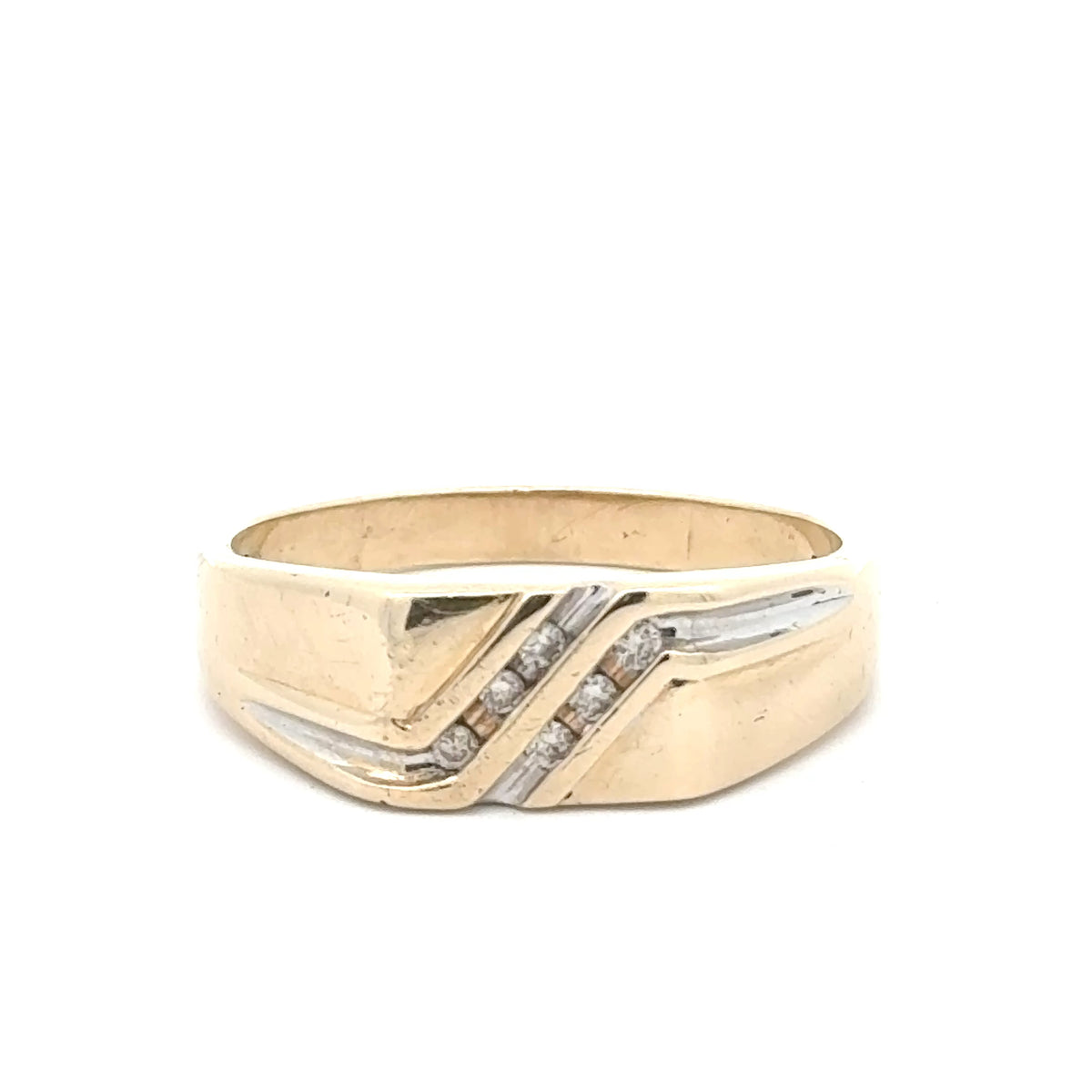 9ct Men’s Yellow Gold Diagonal Diamond Accent Band Ring