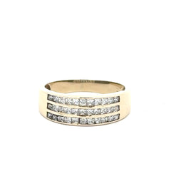 9ct Yellow Gold Three-Row Diamond Channel Set Band Ring