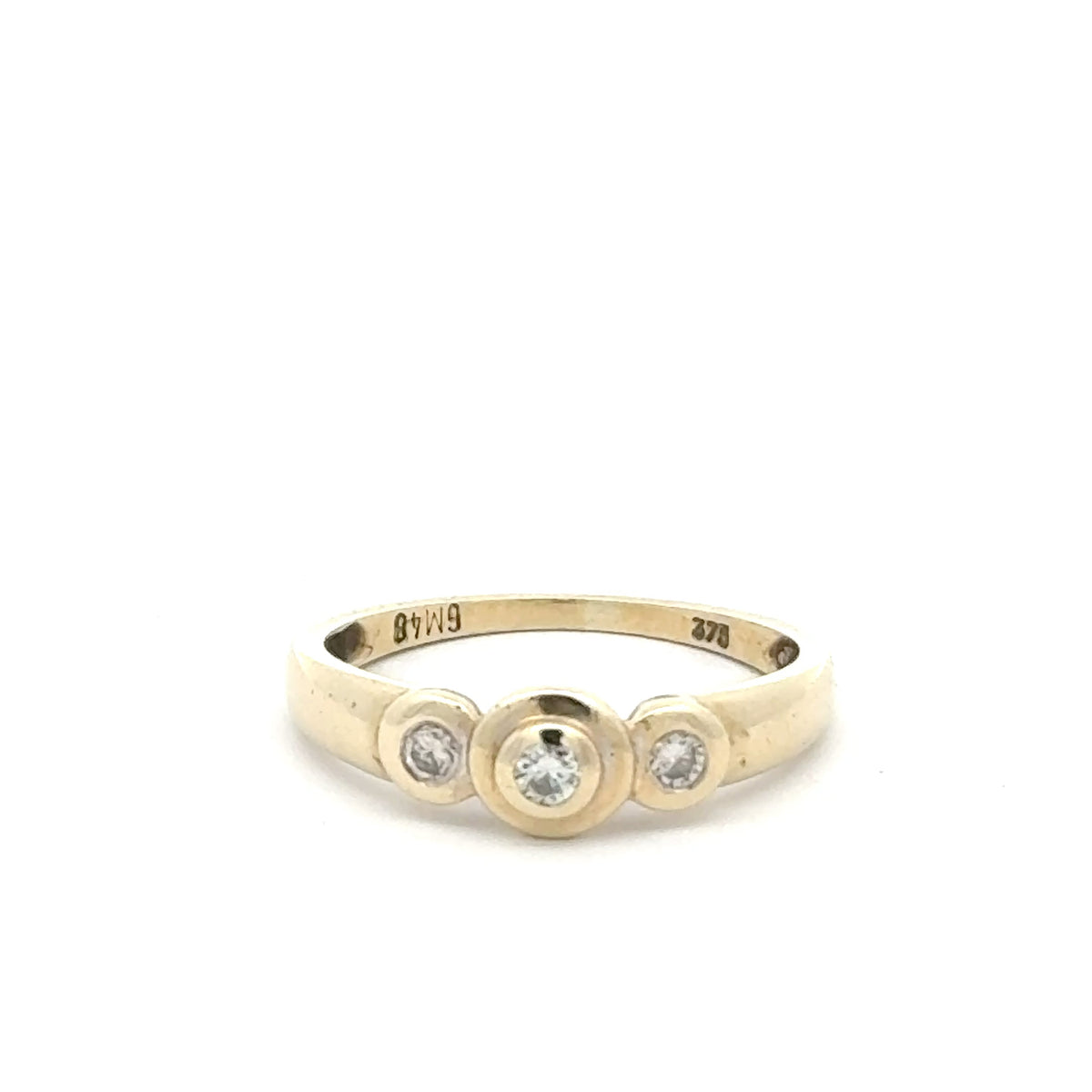 9ct Yellow Gold Three-Stone Bezel Diamond Ring