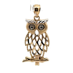 9ct Yellow Gold Two-Tone Openwork Owl Pendant