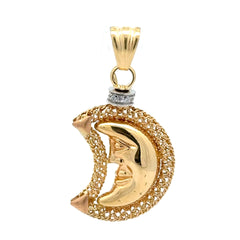 18ct Yellow Gold Crescent Moon Face Mesh Pendant with Cubic Zirconia Accent