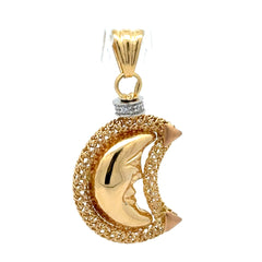 18ct Yellow Gold Crescent Moon Face Mesh Pendant with Cubic Zirconia Accent