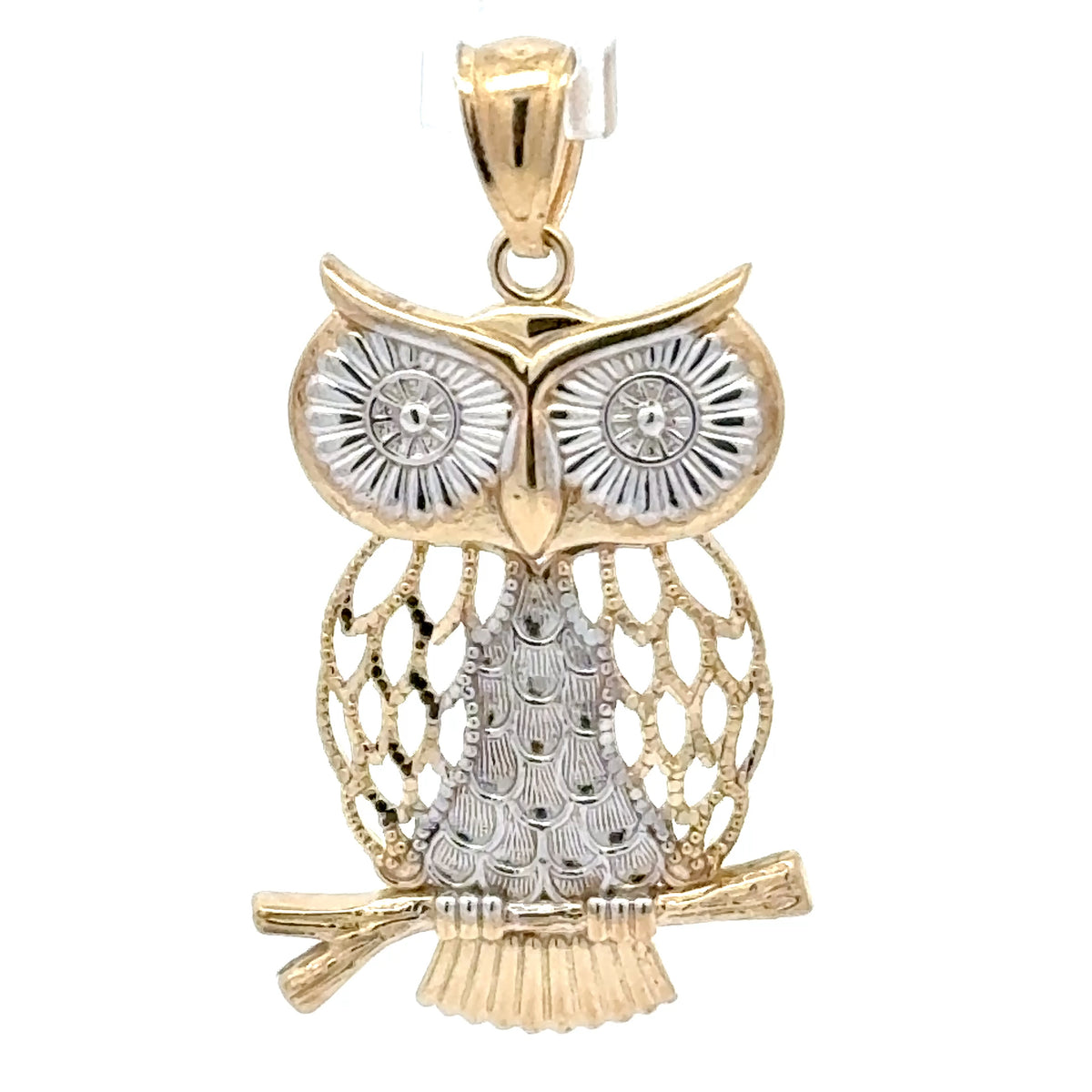 9ct Yellow Gold Two-Tone Filigree Owl Pendant